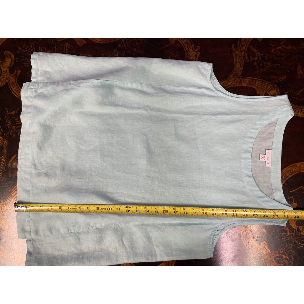 Pure Jill J Jill Petite Blue Linen Sleeveless Tunic Top Pockets Oversized PM - Picture 7 of 11